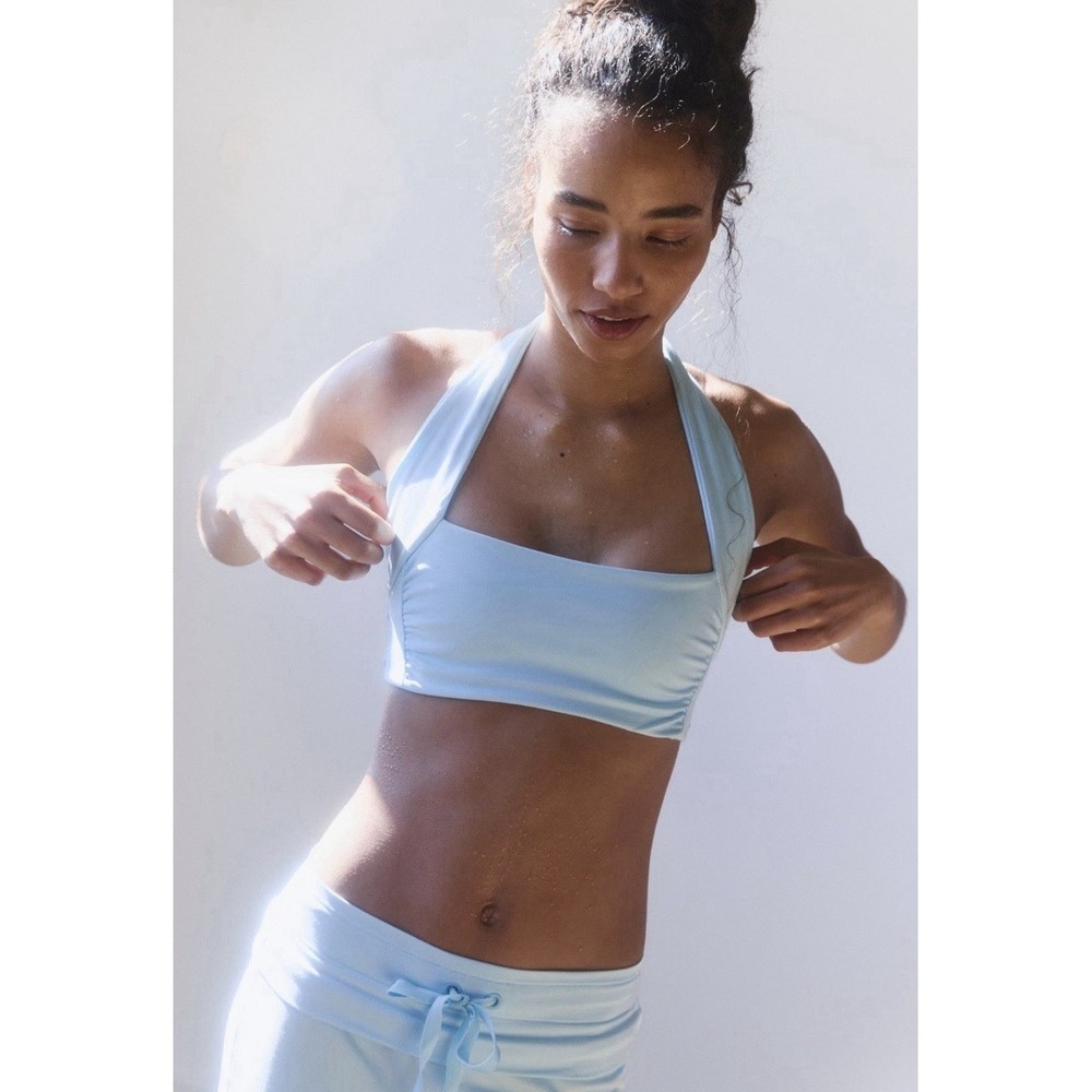 Free People Movement Bra Don't Let Go Halter Sports Bra In Cool Down NEW XS
